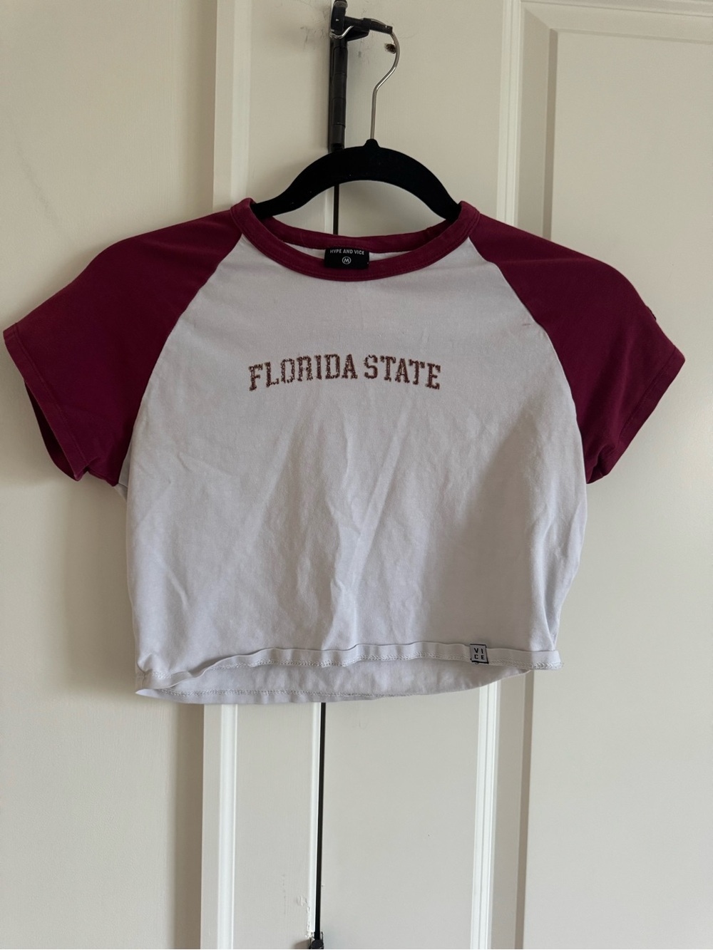 Florida State Raglan Crop Tee - White & Garnet